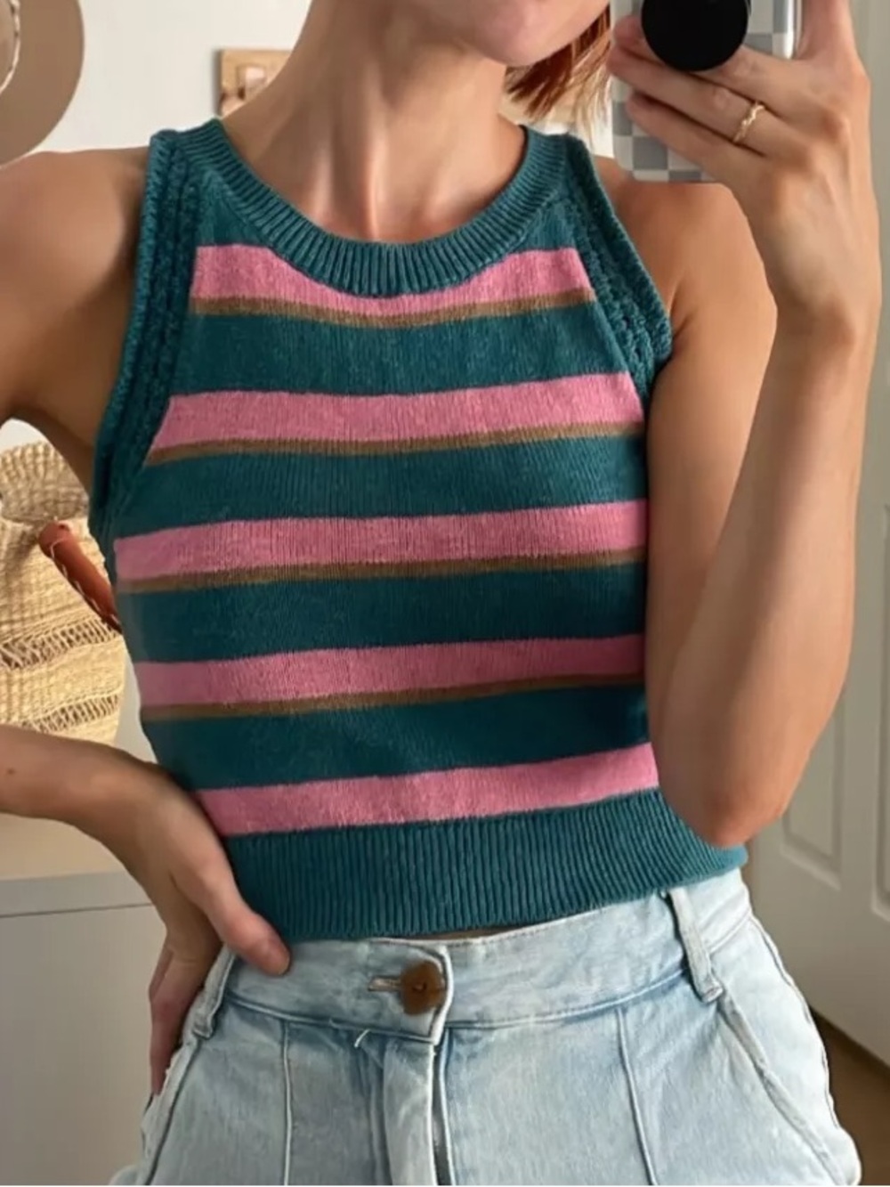 Madewell Teal, Pink & Brown Striped Knit Tank